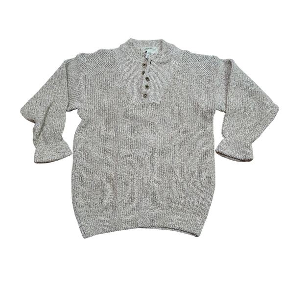 Vintage Eddie Bauer Men Chunky Knit Henley Fisherman Sweater Small Cotton USA - Picture 1 of 3